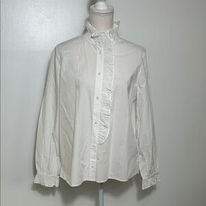 J.Crew Cotton White Ruffled Button-Up Blouse Size 8